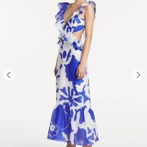 SIR The Label Vivi Frill Maxi Dress. Blue and White print - size 1 - US Small